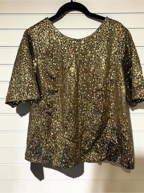 CHQ Gold Sequin V Neck Party Top Holiday Glam Plus Size Evening Blouse